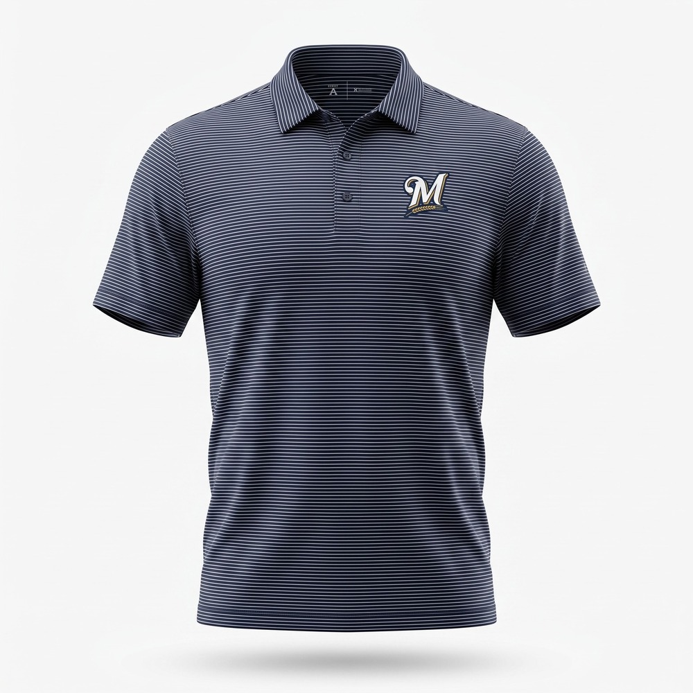 Antigua Milwaukee Brewers MLB Mens XXL Navy Blue Striped Polo Shirt 101302